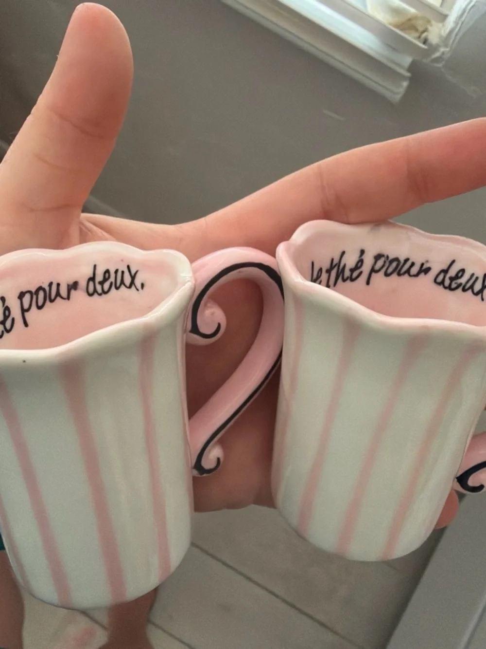 Sur La Table Pink and Cream Striped Ceramic Mini Tea Set
